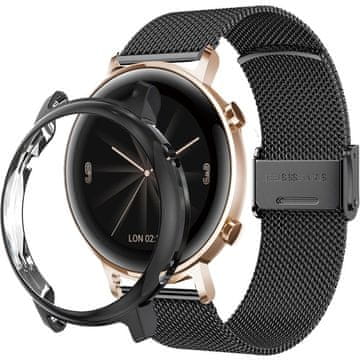 GS Milanska zapestnica + ovitek z zaščitnim ovitko za Huawei Watch GT 2 42 mm, črna