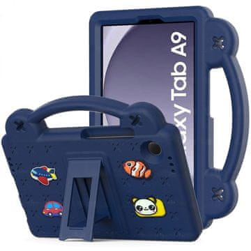 GS Ovitek za Samsung Galaxy Tab A11 / A9, ljubki vzorci, s stojalom, temno moder