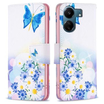 GS Ovitek za Xiaomi Redmi 13C / Poco C65, denarnica, metulj in rože, bela