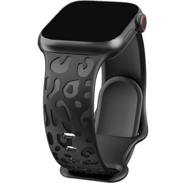 GS Silikonski pašček za Apple Watch 1/2/3/4/5/6/7/8/9/10/11/SE Ultra 1/2/3 42/44/45/46/49mm, leopardji vzorec, črn