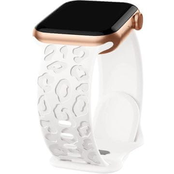 GS Silikonski pašček za Apple Watch 1/2/3/4/5/6/7/8/9/10/11/SE 38/40/41/42 mm, leopardji vzorec, bel
