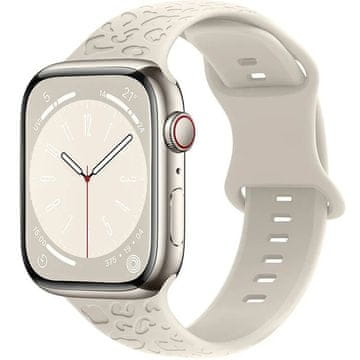 GS Silikonski pašček za Apple Watch 1/2/3/4/5/6/7/8/9/10/11/SE 38/40/41/42 mm, leopardji vzorec, bež