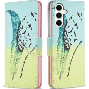 GS Ovitek za Samsung Galaxy S23 FE s preklopom, denarnica, pernato modra / rumena