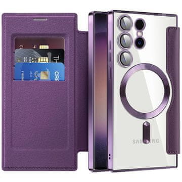 GS Ovitek za Samsung Galaxy S24 Ultra z naslonom, RFID denarnica MagSafe z zaščito kamere, vijolična