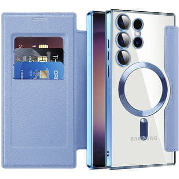 GS Ovitek za Samsung Galaxy S24 Ultra z naslonom, RFID denarnica MagSafe z zaščito kamere, moder