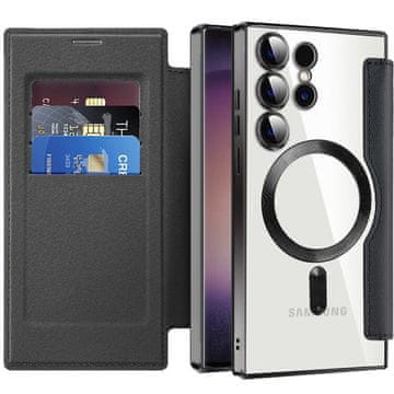 GS Ovitek za Samsung Galaxy S24 Ultra z naslonom, RFID denarnica MagSafe z zaščito kamere, črn