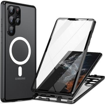 GS Magnetni ovitek MagSafe z dvojnim steklom za Samsung Galaxy S24 Ultra, črn