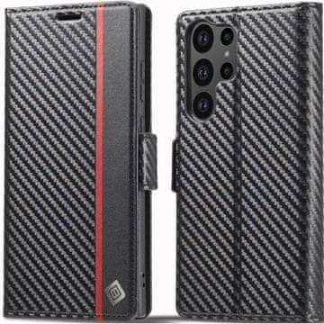 LC.IMEEKE Ovitek za Samsung Galaxy S24 Ultra z naslonom, karbonski, , črn