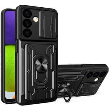 GS Oklepni ovitek za Samsung Galaxy S24, drsnik za kamero, reža za kartico, črn