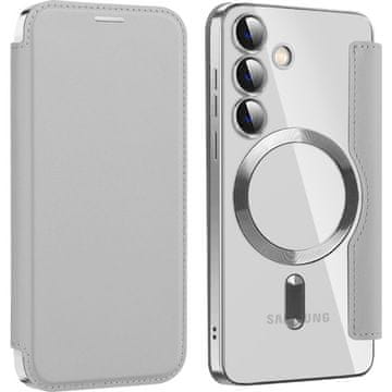 GS Ovitek za Samsung Galaxy S24 z RFID denarnico MagSafe z zaščito kamere, srebrn