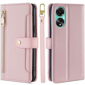 GS Ovitek za Oppo A78 4G, denarnica z zadrgo, roza
