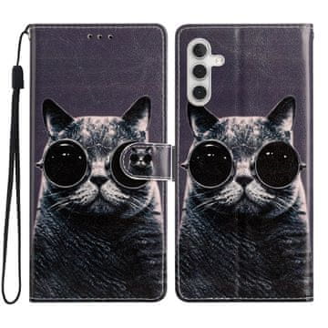 GS Ovitek za Samsung Galaxy A25 5G, denarnica, mačka, črn + 9H steklo