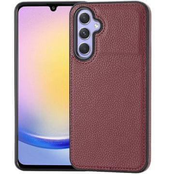 GS Usnjen ovitek za Samsung Galaxy A25 5G, usnjen ovitek iz ličija, bordo + 9H steklo
