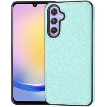 GS Usnjen ovitek za Samsung Galaxy A25 5G, usnjen ovitek iz ličija, moder + 9H steklo