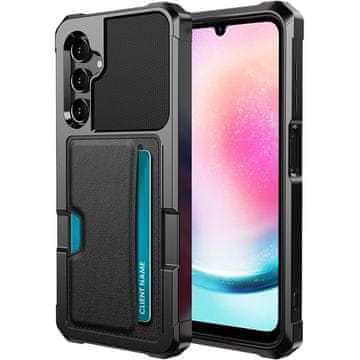 GS Ovitek za Samsung Galaxy A25 5G, držalo za kartice s stojalo, črn + 9H steklo