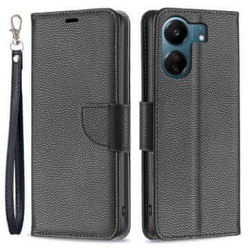 GS Ovitek za Xiaomi Redmi 13C / Poco C65, denarnica iz usnja Litchi, črna