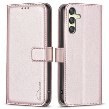 Ovitek za Samsung Galaxy A25 5G, denarnica BINFEN, roza zlata + 9H steklo