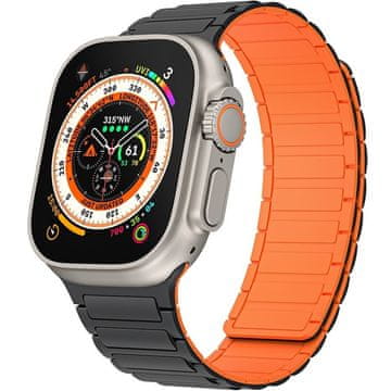 GS Silikonski pašček za Apple Watch 1/2/3/4/5/6/7/8/9/10/11/SE Ultra 1/2/3 42/44/45/46/49 mm, črn/oranžen