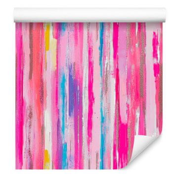 Tapeta Brushstrokes v pudrasto roza in vijolični barvi 50x1000 cm