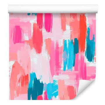 Tapeta Brushstrokes v pudrasto roza in koralni barvi 50x1000 cm