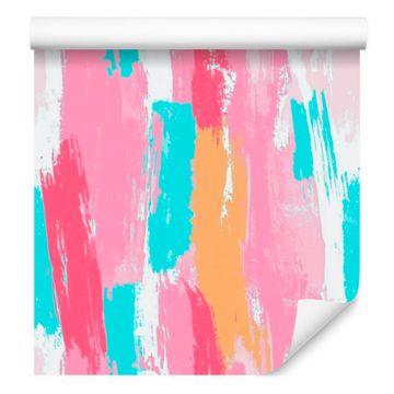 Tapeta Brushstrokes v pudrasto roza in beli barvi 50x1000 cm