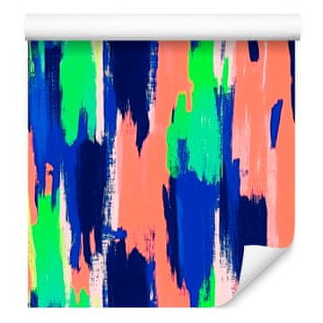 Tapeta Brushstrokes koralna in modra za dnevno sobo in spalnico 50x1000 cm