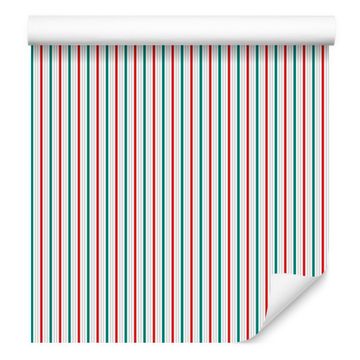 Tapeta s črtami koralne in metine barve za dnevno sobo in spalnico 50x1000 cm