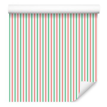 Tapeta s črtami v koralni in svetlo sivi barvi za dnevno sobo in spalnico 50x1000 cm