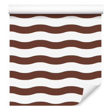 Črtasta tapeta bela, rjava in oranžna za dnevno sobo in spalnico 50x1000 cm