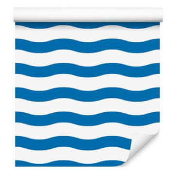 Črtasta tapeta v beli, modri in azurni barvi za dnevno sobo in spalnico 50x1000 cm
