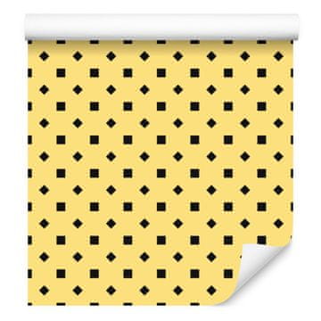Tapeta s kremnimi pikami in rumeno sredino za dnevno sobo in spalnico 50x1000 cm
