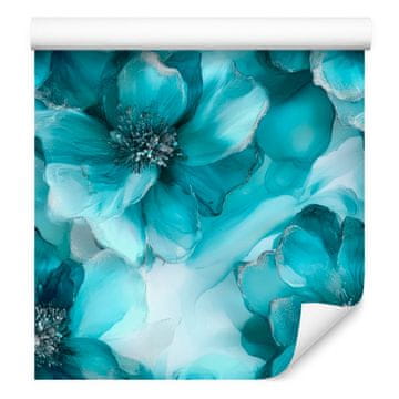 Tapeta Črnilo turkizna, celadon, bela in azurna 50x1000 cm