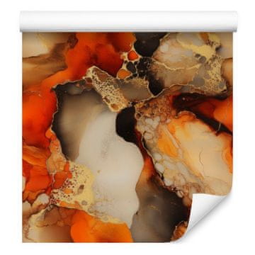 Tapeta v črnilo zlati, oranžni in rjavi barvi za dnevno sobo in spalnico 50x1000 cm