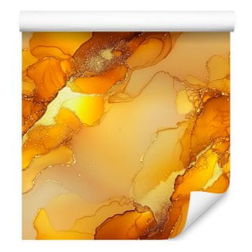 Tapeta s črnilom zlata, oranžna in krem za dnevno sobo in spalnico 50x1000 cm