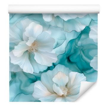 Tapeta s črnilom Turkizna, Celadon, Azurna in svetlo siva 50x1000 cm