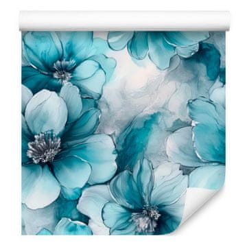 Tapeta s črnilom v turkizni, celadon in modri barvi za dnevno sobo in spalnico 50x1000 cm