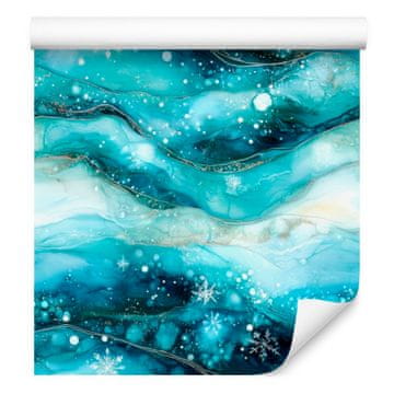 Tapeta s črnilom, turkizna, celadon in bela za dnevno sobo in spalnico 50x1000 cm