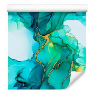 Tapeta Črnilo turkizna, morsko zelena, celadon in bela 50x1000 cm
