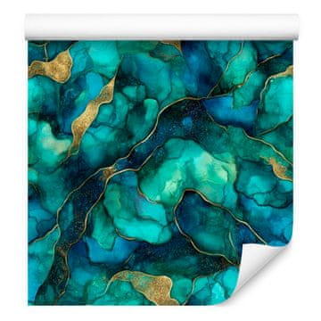Tapeta Črnilo turkizna, morsko modra, temno modra in zelena 50x1000 cm