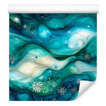 Tapeta Črnilo turkizna, morsko modra, temno modra in celadon 50x1000 cm
