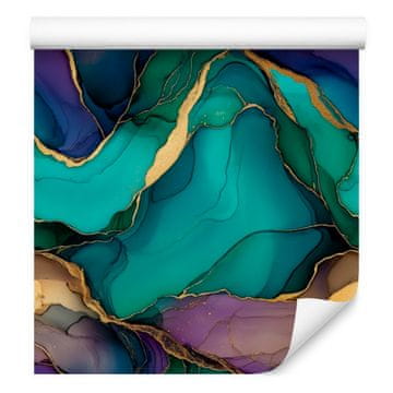 Tapeta Turkizna, morsko modra, temno modra in oker barva 50x1000 cm