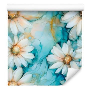 Tapeta s črnilom Turkizna, svetlo siva, morsko zelena in celadon 50x1000 cm