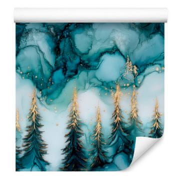 Tapeta v črni turkizni, svetlo sivi in celadon barvi 50x1000 cm