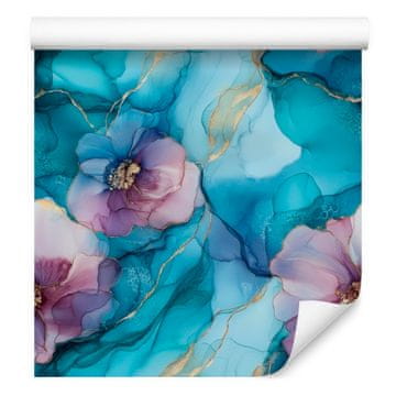 Tapeta s črnilom turkizna, modra, vijolična in celadon barva 50x1000 cm