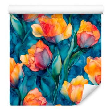 Tapeta s črnilom, turkizna, modra in zlata za dnevno sobo in spalnico 50x1000 cm
