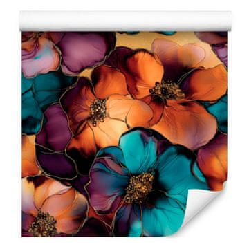 Tapeta s črnilom, turkizna in oranžna, za dnevno sobo in spalnico 50x1000 cm