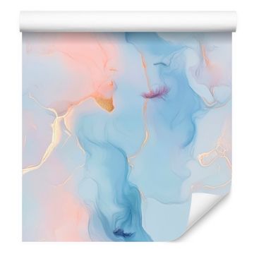 Tapeta v azurno modri in svetlo sivi barvi za dnevno sobo in spalnico 50x1000 cm