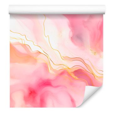 Tapeta Črnilo koralna, pudrasto roza, bela in krem 50x1000 cm