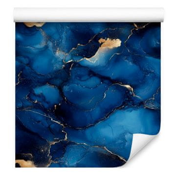 Tapeta s črnilom, temno modra, črna in zlata 50x1000 cm