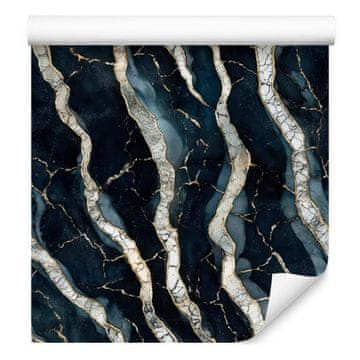 Temno modra in siva tapeta s črnilom za dnevno sobo in spalnico 50x1000 cm
